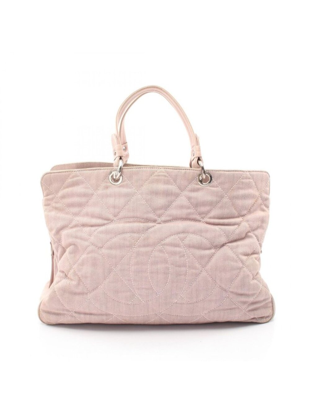 Chanel Tote CC Logo Pink Canvas Leather CC